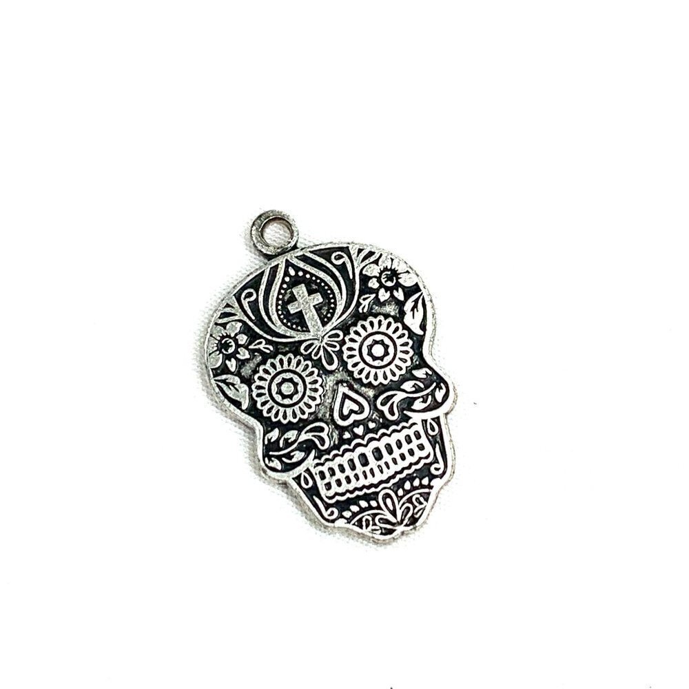 Alex and Ani Calavera Skull Charm Bracelet Silver Finish